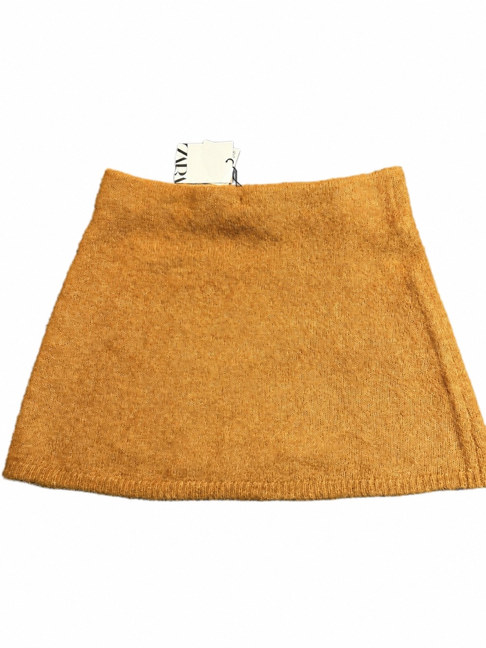 NWT Zara Mustard Camel Alpaca Wool Blend Knit Mini Skirt Size M Fuzzy Warm
